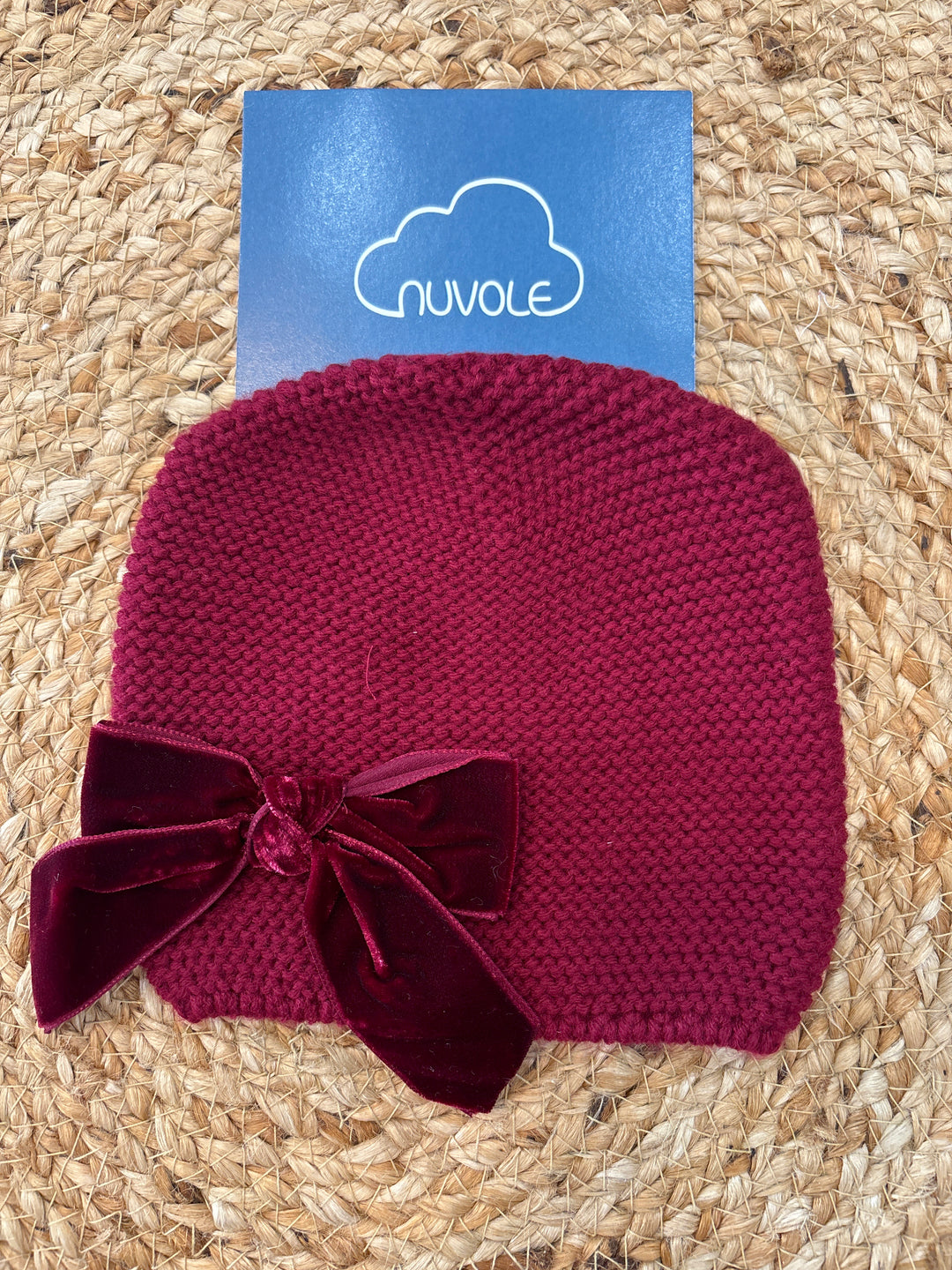 Cappello con fiocco in velluto bordeaux