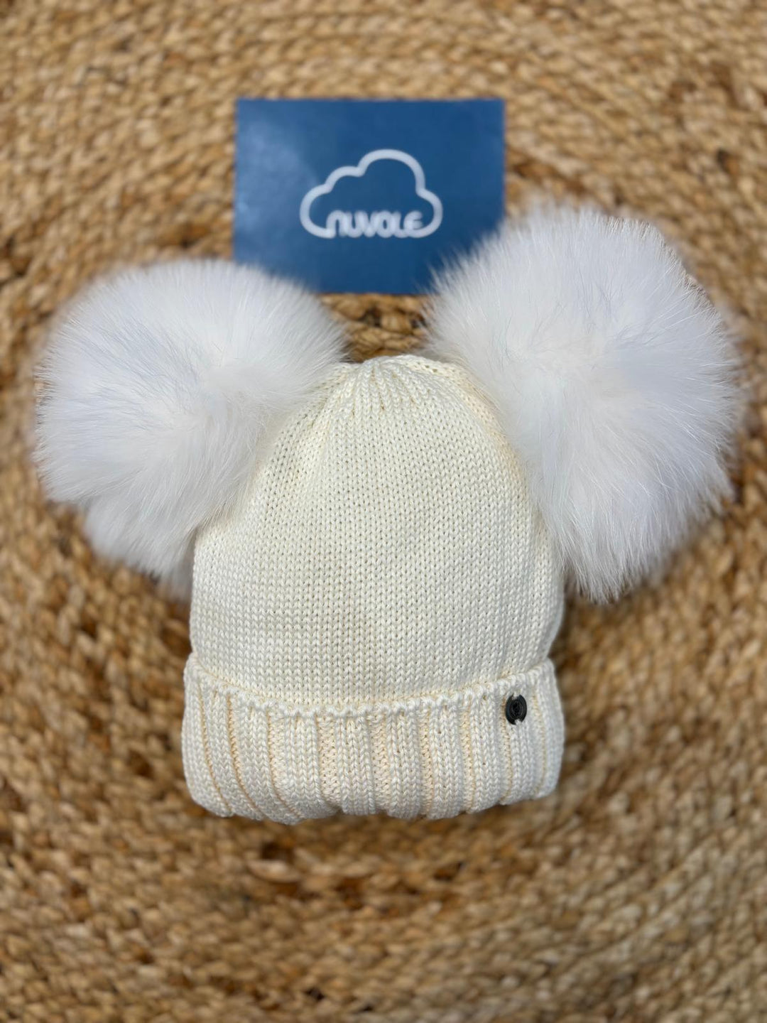 Cappello doppio pompon bianco